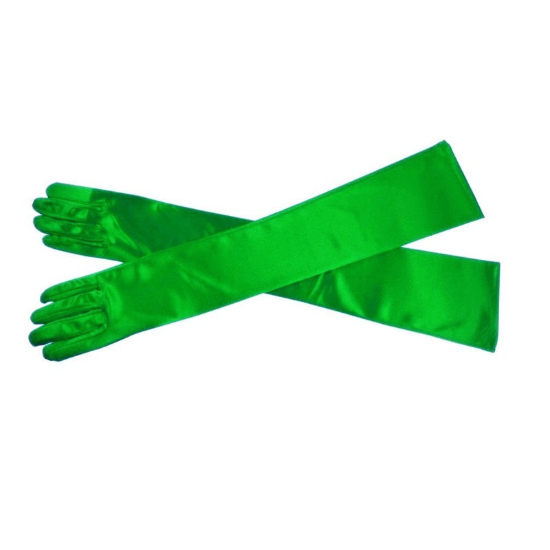 DreamHigh Women's Party Wedding 21" Long Satin Finger Gloves Green - Image 2